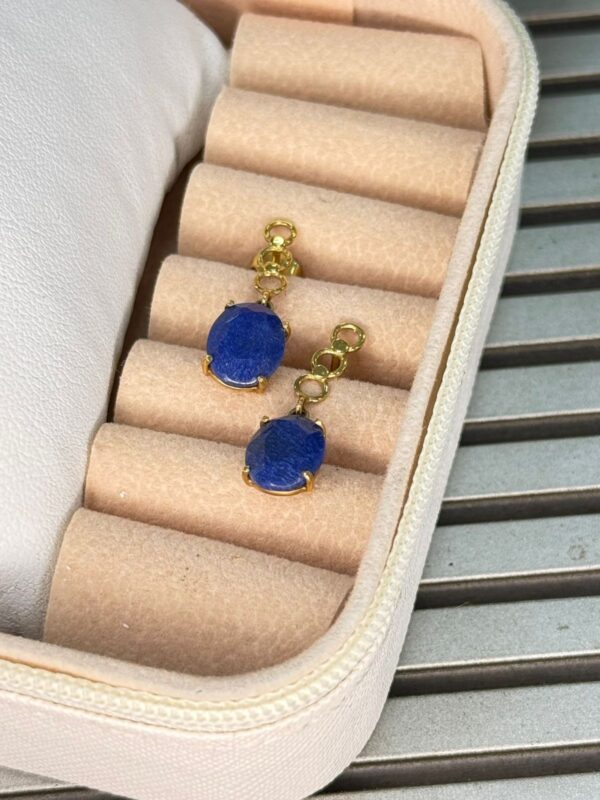 Brinco de Ouro 18k  com Pedra Azul Intensa - Image 2