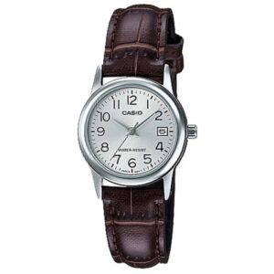 Relógio Feminino Casio Ltp-V002L 7B2U Prata Couro Marrom