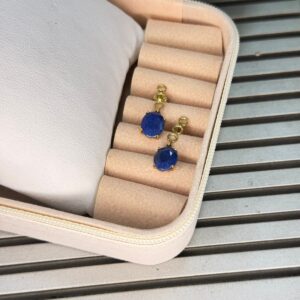 Brinco de Ouro 18k  com Pedra Azul Intensa