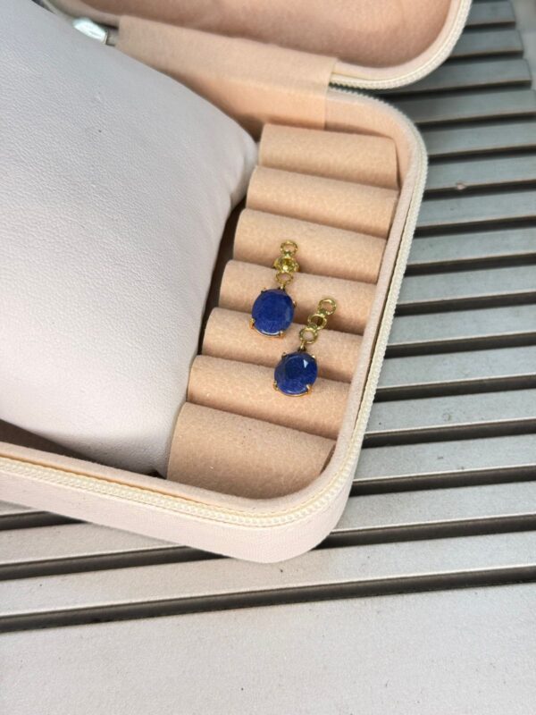 Brinco de Ouro 18k  com Pedra Azul Intensa