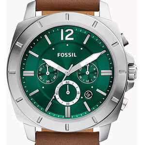 Relogio Fossil Private Cronógrafo Couro Marrom Fundo Verde Marrom Prateado Verde-escuro