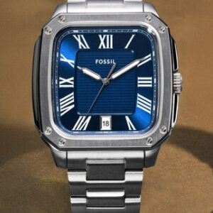 Relógio Masculino Fossil Romano Aço Fundo Azul Fs6121/1an Prateado Prateado Azul