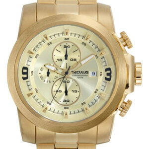 Relógio De Pulso Seculus Chronograph Com Corria De Aço Inoxidável Cor Dourado