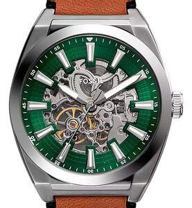 Relógio Masculino Fossil Me3261 Everett - Pulseira Marrom, Moldura Prateada, Fundo Verde