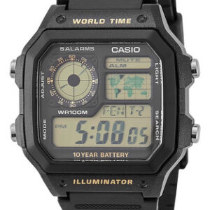 Relógio Casio Masculino Ae-1200wh-1b  Mundial Quadrado 5 Alarmes Cor Da Correia Preto